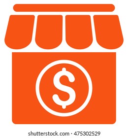 Market icon. Vector style is flat iconic symbol with rounded angles, orange color, white background.