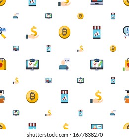 market icons pattern seamless. Included editable flat bitcoin, online store, eCommerce solutions, investment, shopping cart, Mobile marketing icons. market icons for web and mobile.