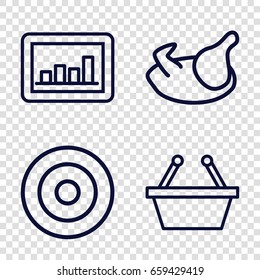 Market icons set. set of 4 market outline icons such as chicken, graph, shopping basket
