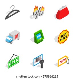 Market icons set. Isometric 3d illustration of 9 market vector icons for web