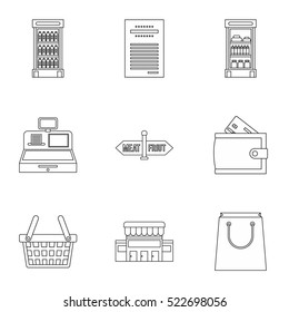 Market icons set. Outline illustration of 9 market vector icons for web