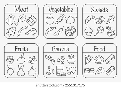 Market icons thin line with space. Supermarket symbols. Everything in the store and supermarket. EPS 10.