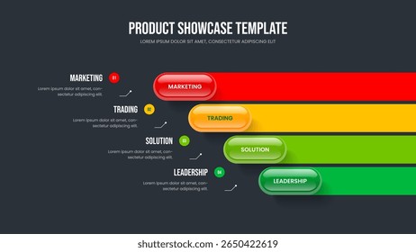 Market Insight Presentation Template Vector Illustration. Business Performance Four Option Infographic Slide Design. Digital Analysis 4 Element Diagram Frame Layout.