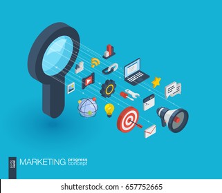 Market integrated 3d web icons. Digital network isometric progress concept. Connected graphic design line growth system. Abstract background for seo optimization, web development. Vector Infograph