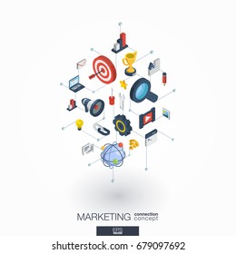 Market integrated 3d web icons. Digital network isometric interact concept. Connected graphic design dot and line system. Abstract background for seo optimization, web development. Vector on white.