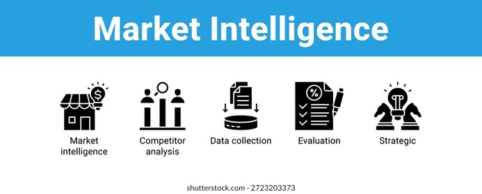 Market Intelligence web banner icon vetor illustration concept , com ícone de Market intelligence, análise da concorrência, coleta de dados.