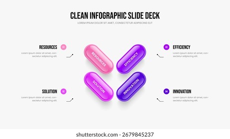 Introdução ao mercado Layout de quadro infográfico em quatro etapas. Modelo de apresentação de slides do diagrama de elementos da proposta de serviço 4. Ilustração vetorial do design da apresentação de lançamento digital.