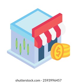 Market isometric 3d, mini illustration icon, use for modern concept, UI or UX kit, web and app development. related to business, finance, economy..