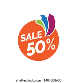 Market label with text 50 percent sale and ticket graphic design