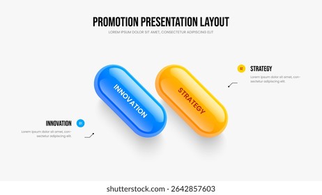 Market Launch 2 Step Diagram Slide Layout. Modern Campaign Two Element Infographic Presentation Template. Project Planning Slideshow Design Vector Illustration.