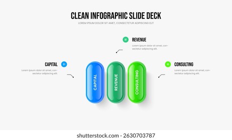 Market Launch 3 Step Diagram Frame Design. Creative Report Slide Template Vector Illustration. Corporate Review Three Element Infographic Slideshow Layout.