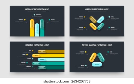 Lanzamiento del mercado Tres Cuatro Cinco Tres Opciones Infografía Marco Diseño Conjunto de Ilustraciones vectoriales. Consultoría de Cartera 3 4 5 3 Diagrama de elemento Diapositiva Plantilla Paquete.