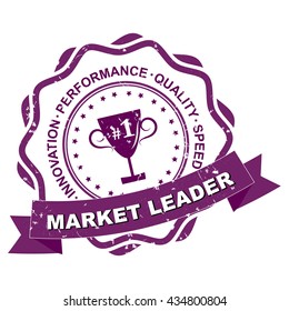 Market leader. Innovation, Performance, Quality, Speed - grunge indigo label with No. 1 Cup. Print colors used