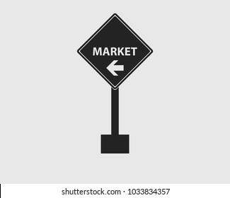 Market in Left Rectangular  Sign of Highway with gray Background.