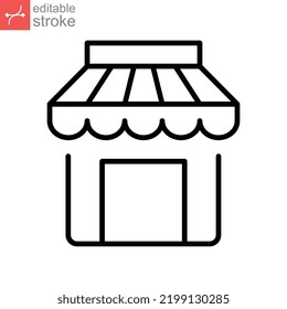 Market line icon. Coffee shop and store building. storefront for online market. Small business bookstore. local market place. Editable stroke. Vector illustration. design on white background. EPS 10