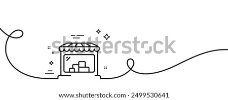 Market line icon. Continuous one line with curl. Wholesale store sign. Retail marketplace symbol. Market single outline ribbon. Loop curve pattern. Vector