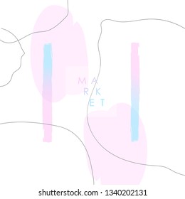 Market logo. Pink watercolor brush strokes on white paper background. For art template vector design, banner, idea, cover, print, flyer, layout, poster