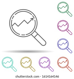 Market, magnifier,analysis multi color style icon. Simple thin line, outline vector of editorial design icons for ui and ux, website or mobile application