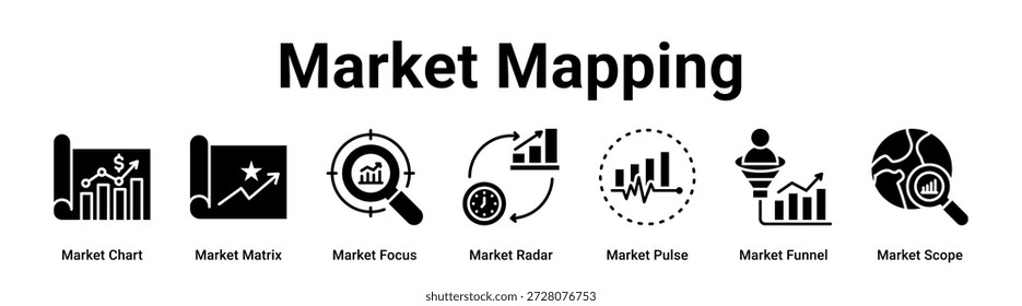 Concepto de Ilustración vectorial de íconos de Anuncio de Web de mapeo de mercado para negocios.
