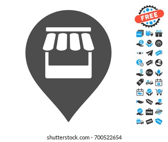 Market Marker grey icon with free bonus symbols. Vector illustration style is flat iconic symbols.