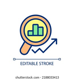 Market monitoring pixel perfect RGB color icon. Revenue growth. Stock market. Financial data analysis. Isolated vector illustration. Simple filled line drawing. Editable stroke. Arial font used
