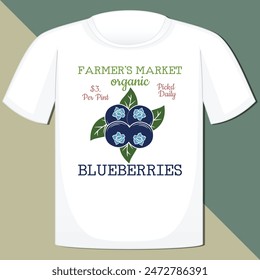 FARMER’S MARKET ORGANIC $3 PER PINT PICKD DAILY BLUEBERRIES  VINTAGE FRUIT T-SHIRT DESIGN,