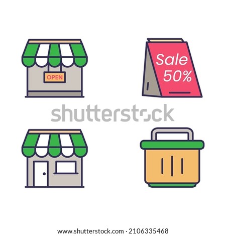 Market and outlet vector icon. Mart icon variants