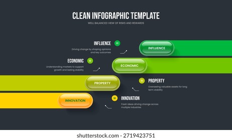 Diseño de marco de infografía de 4 elementos. Producto Crecimiento Slideshow Ilustración vectorial de Plantilla. Lanzamiento de ventas Diseño de diapositiva de diagrama de cuatro opciones.
