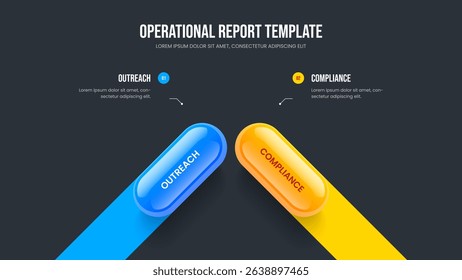 Market Overview Slide Layout Vector Illustration. Creative Growth 2 Element Diagram Presentation Template. Marketing Briefing Two Option Infographic Frame Design.