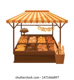 Market pavilion for the sale of bakery products. Vector illustration on white background.