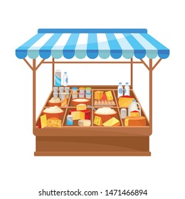 Market pavilion for the sale of dairy products. Vector illustration on white background.