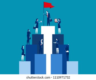 Market peak, Teamwork and partnership working to business success. Concept business vector illustration, Flat business cartoon, Analysis, Office people.