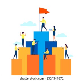 Market peak, Teamwork and partnership working to business success. Concept business vector illustration, Flat business cartoon, Analysis, Office people.