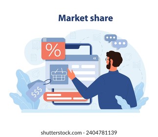 Market penetration concept. Professional calculating market share on digital platform. Exploring growth prospects. Data-driven strategies. Boosting brand presence. Flat vector illustration.