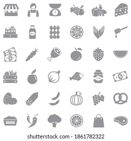 Market Place Icons. Gray Flat Design. Vector Illustration.