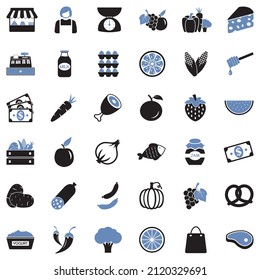 Market Place Icons. Two Tone Flat Design. Vector Illustration.