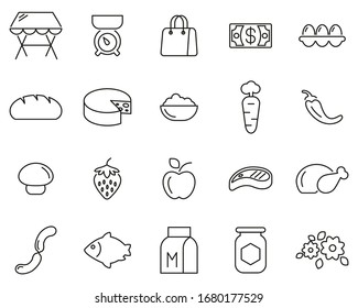 Market Place Or Market Stand Icons Black & White Thin Line Set Big