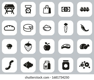 Market Place Or Market Stand Icons. Black & White Flat Big Design Set.