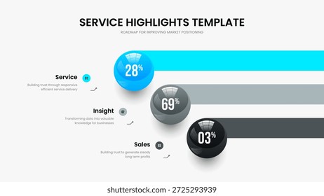 Market Plan Three Option Graph Slideshow Template. Educational Report Slide Layout Vector Illustration. Advertising Briefing 3 Step Infographic Presentation Design.