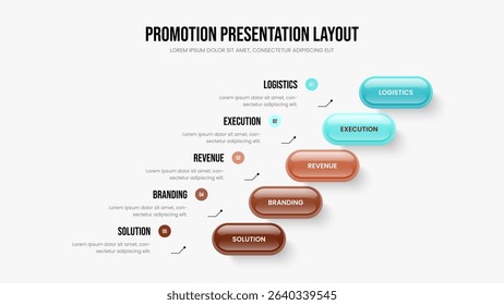 Market Planning Five Step Diagram Presentation Template. Consulting Visualization 5 Option Infographic Frame Design. Advertising Insight Slideshow Layout Vector Illustration.