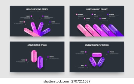 Planificación de mercado Cuatro Cinco Dos Tres Opciones Diagrama Diapositiva Diseño Ilustración vectorial Colección. Conjunto de diseño de presentación de diapositivas de infografía de elementos de desarrollo Corporativa 4 5 2 3.