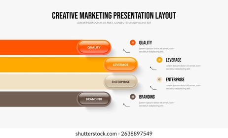 Market Portfolio Presentation Template Vector Illustration. Company Launch 4 Option Diagram Frame Design. Modern Growth Four Element Infographic Slide Layout.