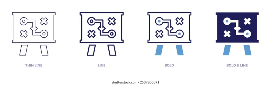 Ícone de posicionamento no mercado em 4 estilos diferentes. Linha fina, Linha, Negrito e Linha Negrito. Estilo duotônico. Traçado editável.