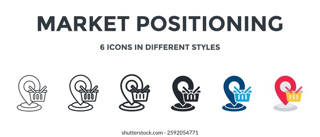 Market Positioning Icon In Different Style Vector Illustration. Designed In Thin Line, Regular Line, Bold Line, Glyph, Color Fill, And Flat Style Can Be Used For Web