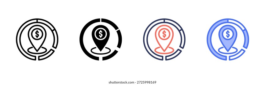 Conjunto de iconos de estilo múltiple de posicionamiento de mercado