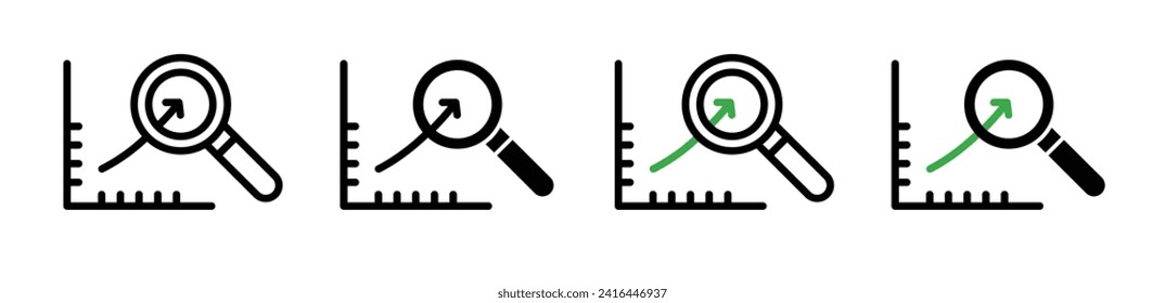 Market Prediction Line Icon Set. Forecast graph icon in black and white color.