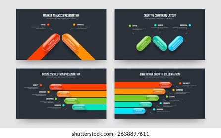 Market Profile 2 3 4 5 Option Diagram Slideshow Design Set. Service Analysis Two Three Four Five Element Infographic Frame Layout Vector Illustration Collection.