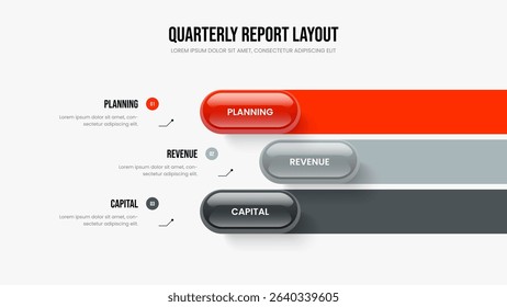Market Profile 3 Step Diagram Slideshow Design. Digital Strategy Presentation Template Vector Illustration. Enterprise Insight Three Option Infographic Frame Layout.