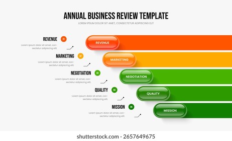 Market Profile Slideshow Design Vector Illustration. Consulting Showcase Five Option Infographic Presentation Layout. Service Introduction 5 Step Diagram Frame Template.