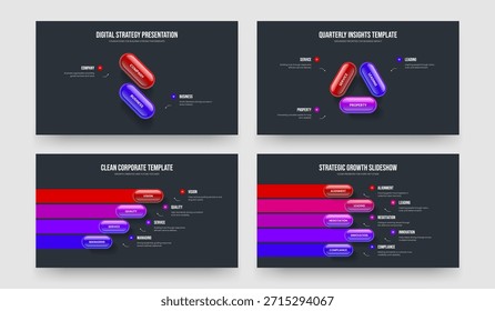 Market Proposal 2 3 4 5 Step Diagram Frame Template Set. Visual Launch Two Three Four Five Option Infographic Presentation Layout Vector Illustration Bundle.